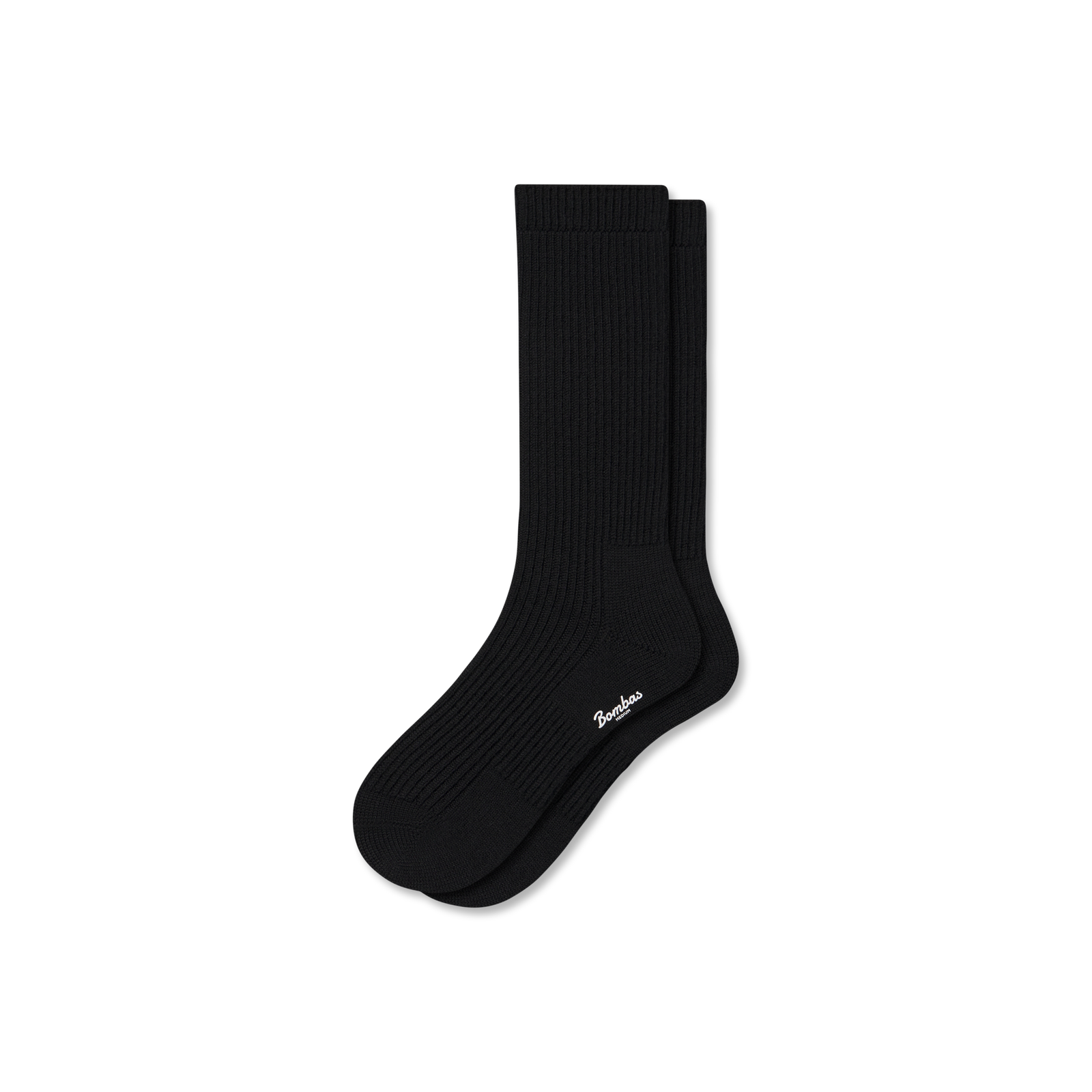 Merino Cashmere Blend Classic Rib Calf Socks - black L [10029]