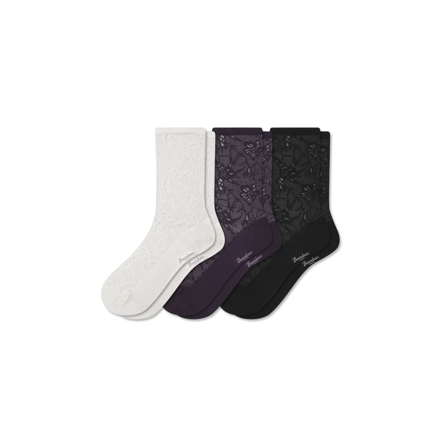Women’s Floral Lace Half Calf Sock 3-Pack - Weekend School Comfort