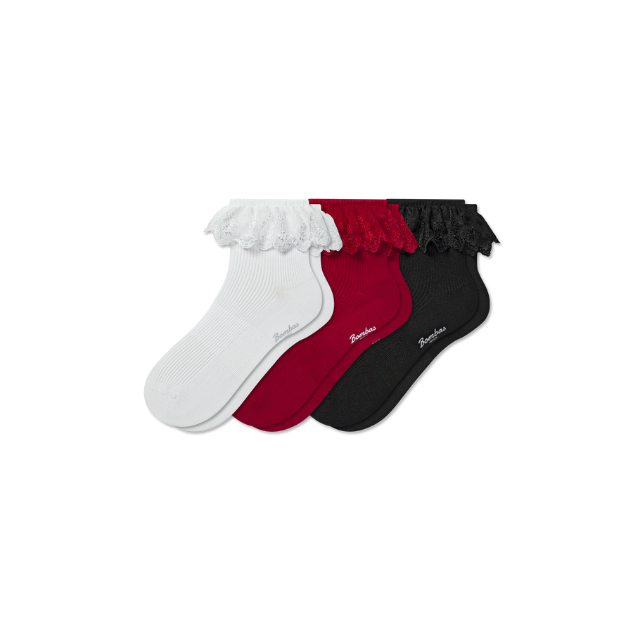 Women’s Ruffle Lace Quarter Sock 3-Pack - Smooth Weekend Rotation