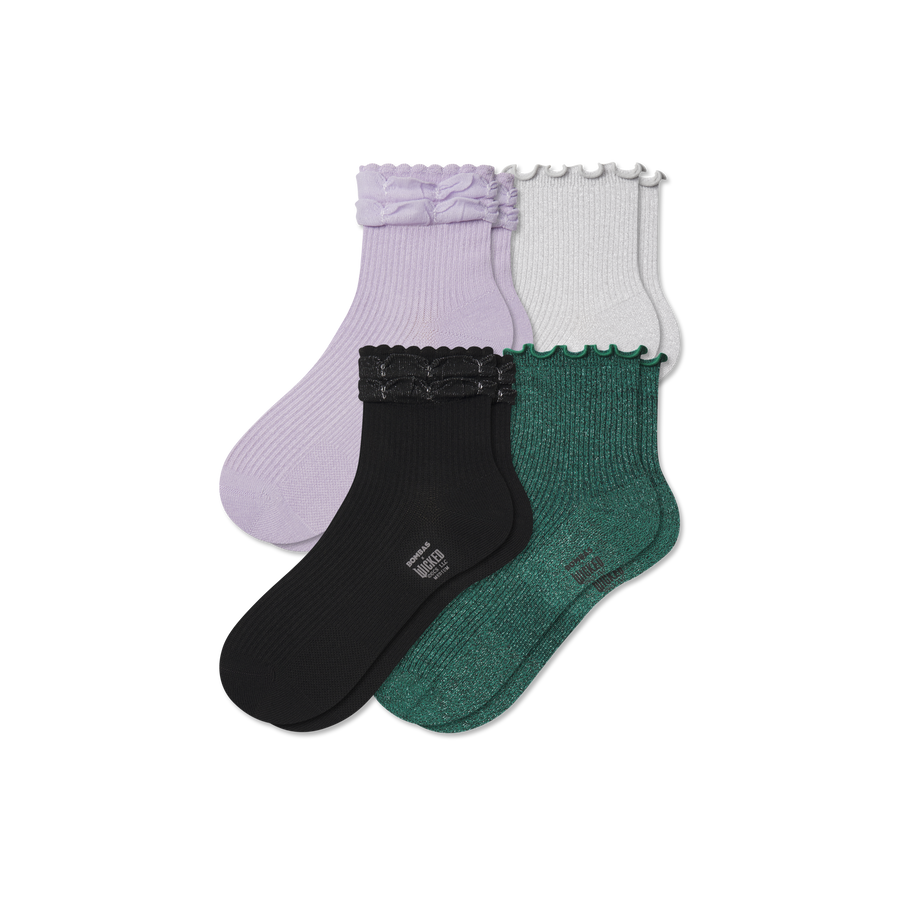 Wicked x Bombas Ruffle Quarter Sock 4-Pack - Breathable Home Fit