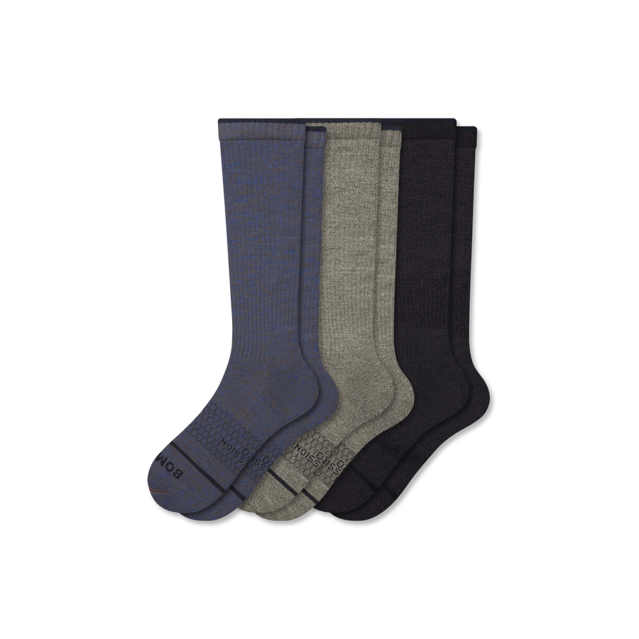 Men's Merino Wool Blend Everyday Compression Knee High Socks 3-Pack (15-20mmHg) - Court Workout Control