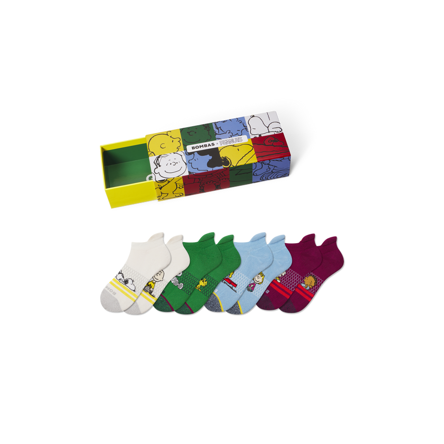 Peanuts x Bombas: Youth Ankle Sock 4-Pack Gift Box - Utility Hike Wrap