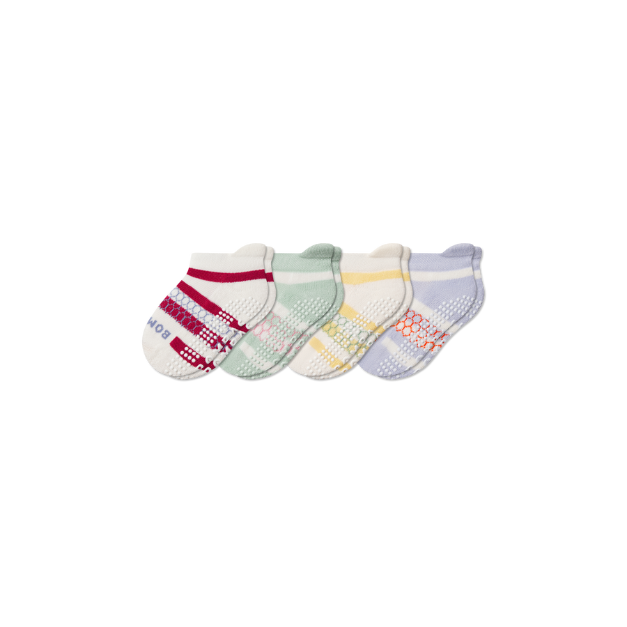 Toddler Stripes Gripper Ankle Sock 4-Pack - Light Court Cushion