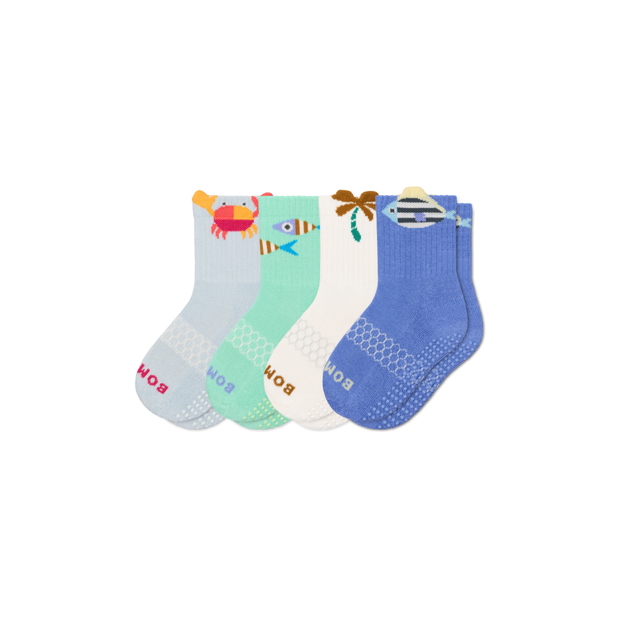 Junior Seaside Gripper Calf Sock 4-Pack - Breathable Everyday Support