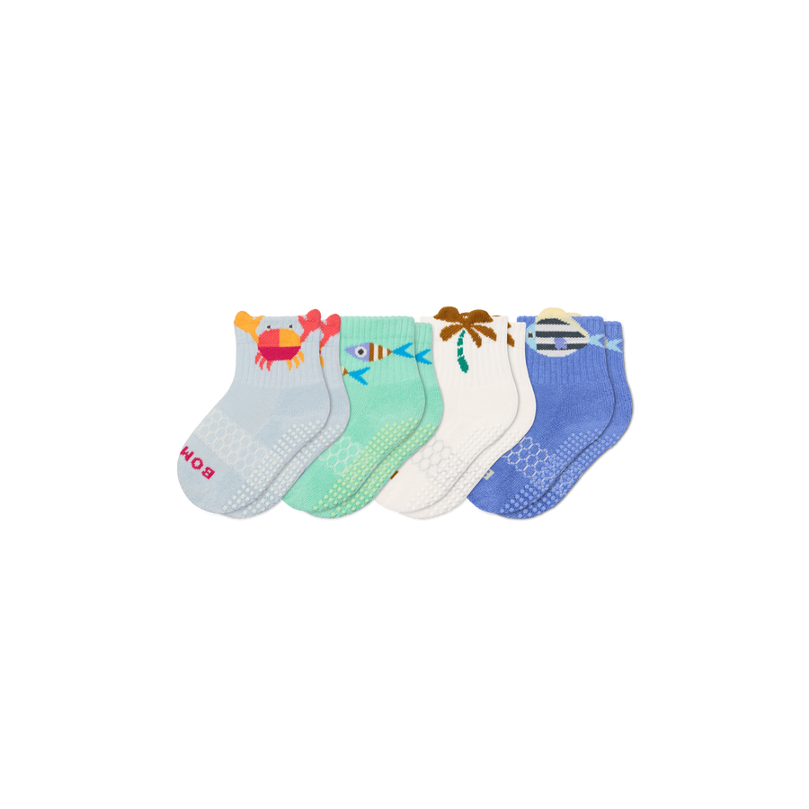 Toddler Seaside Gripper Calf Sock 4-Pack - Breathable Court Move