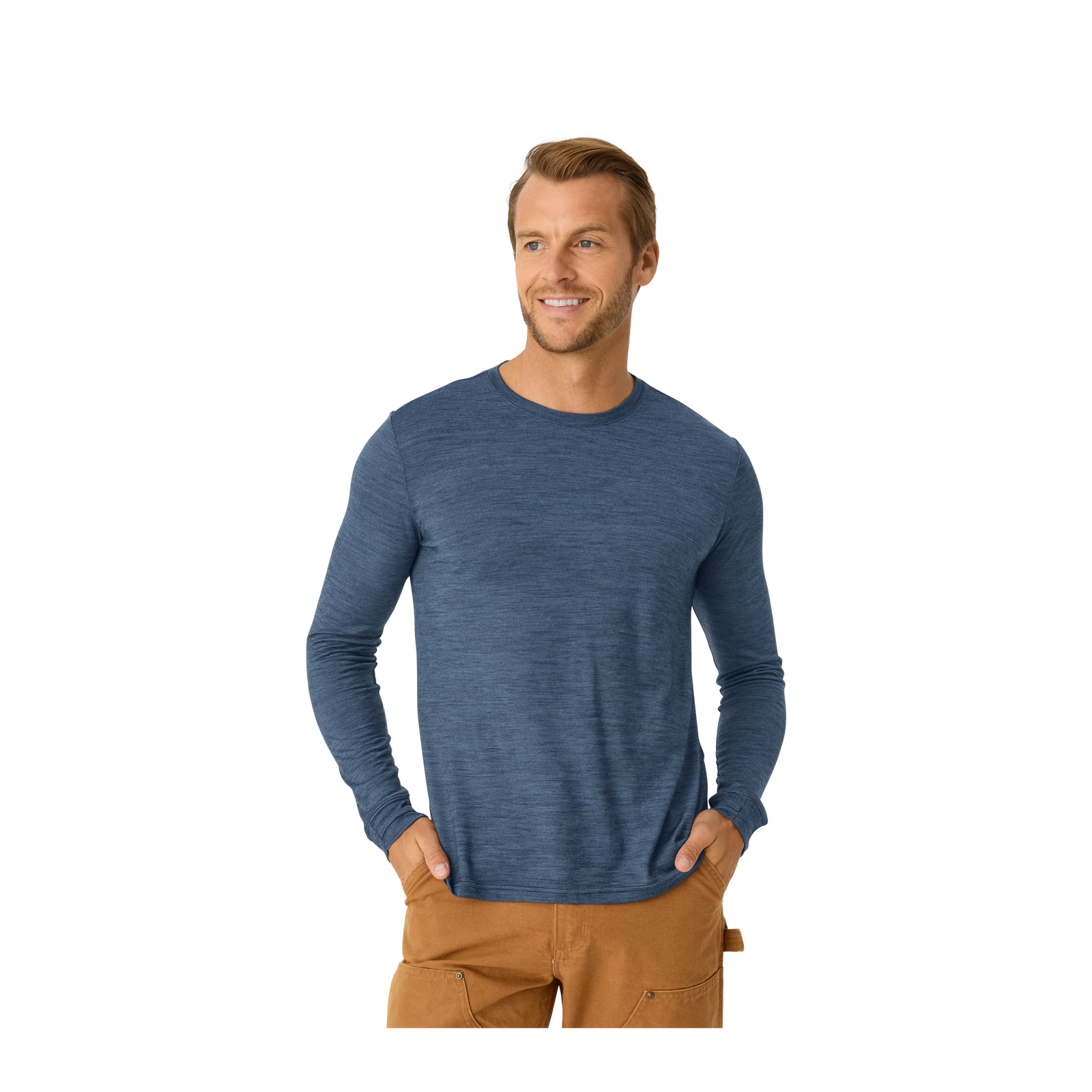 Men's Merino Wool Blend Crew Neck Long Sleeve T-Shirt - Dark Sky MO1 [7052]