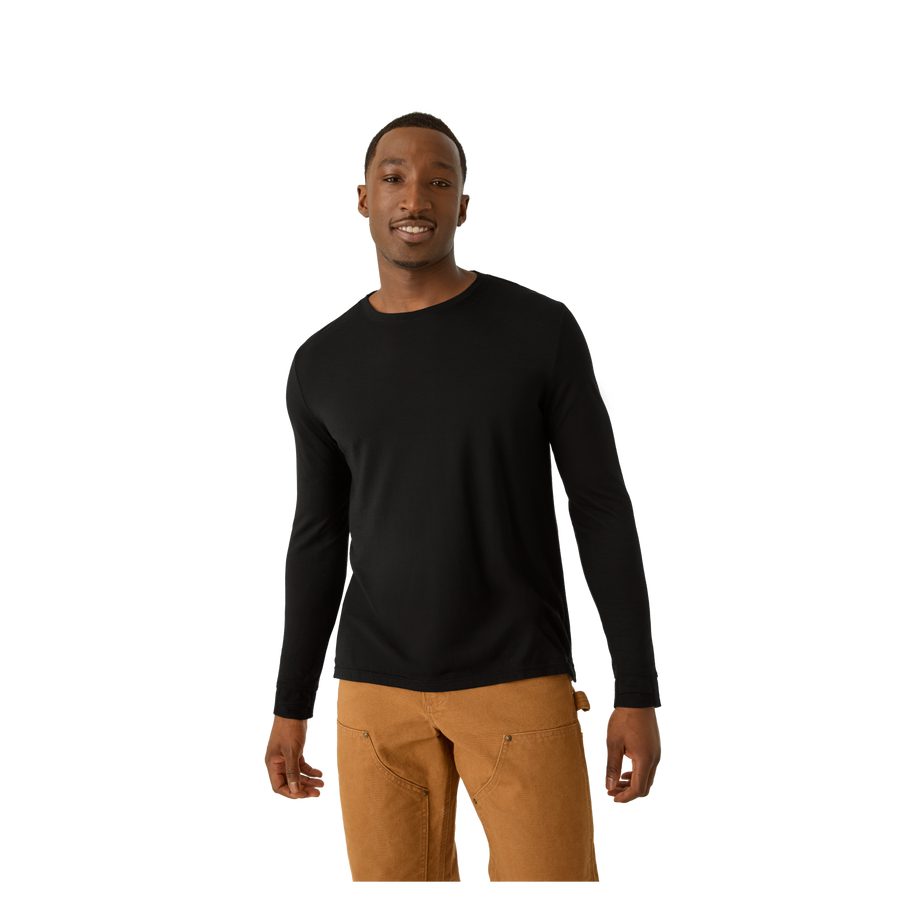 Men's Merino Wool Blend Crew Neck Long Sleeve T-Shirt - Court Warmup Support