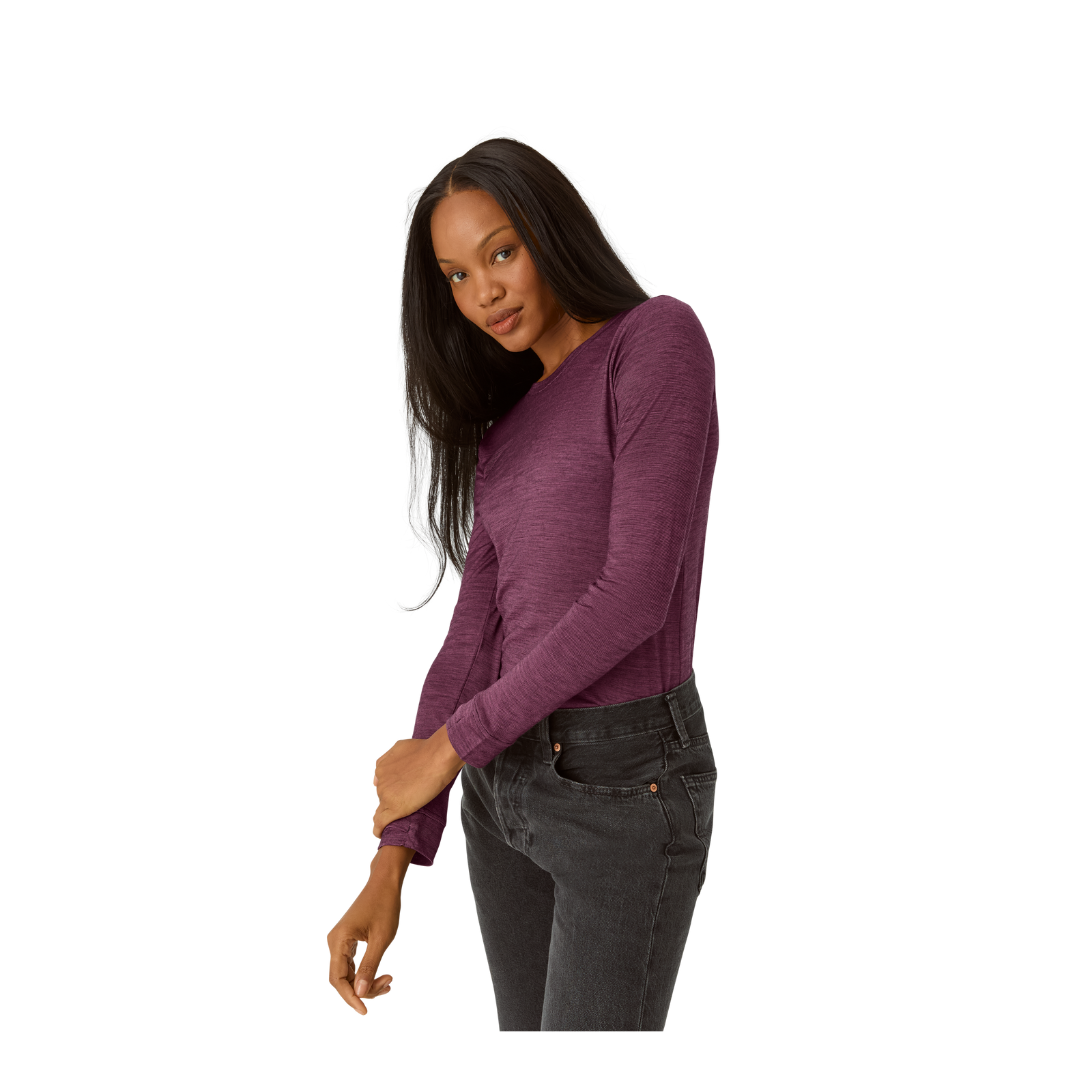 Merino Wool Blend Crew Neck Long Sleeve T-Shirt - Bold Pink WO2 [7056]