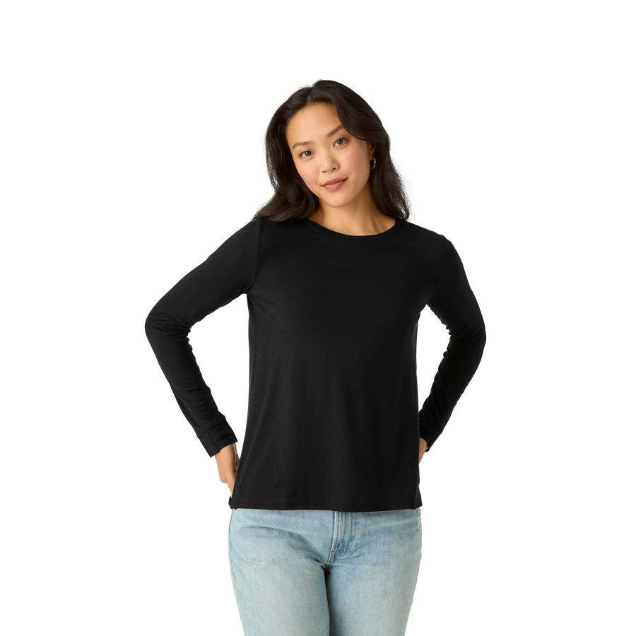 Women's Merino Wool Blend Crew Neck Long Sleeve T-Shirt - Steady Move