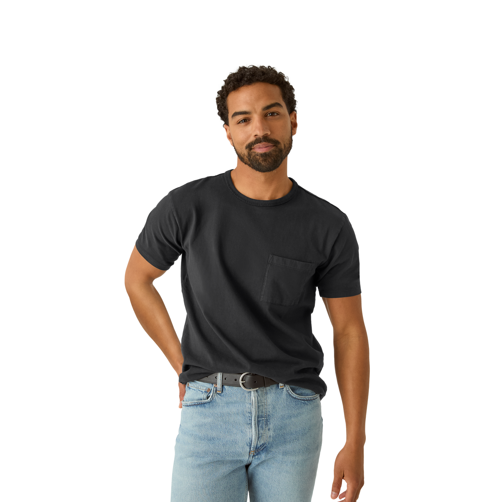 Premium Weight Pocket Crew Neck T-Shirt - Black MO4 [7248]