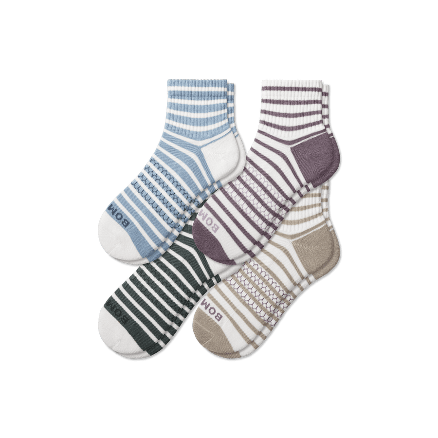 Women's Coastal Stripe Quarter Sock 4-Pack - Steady Hike Pair