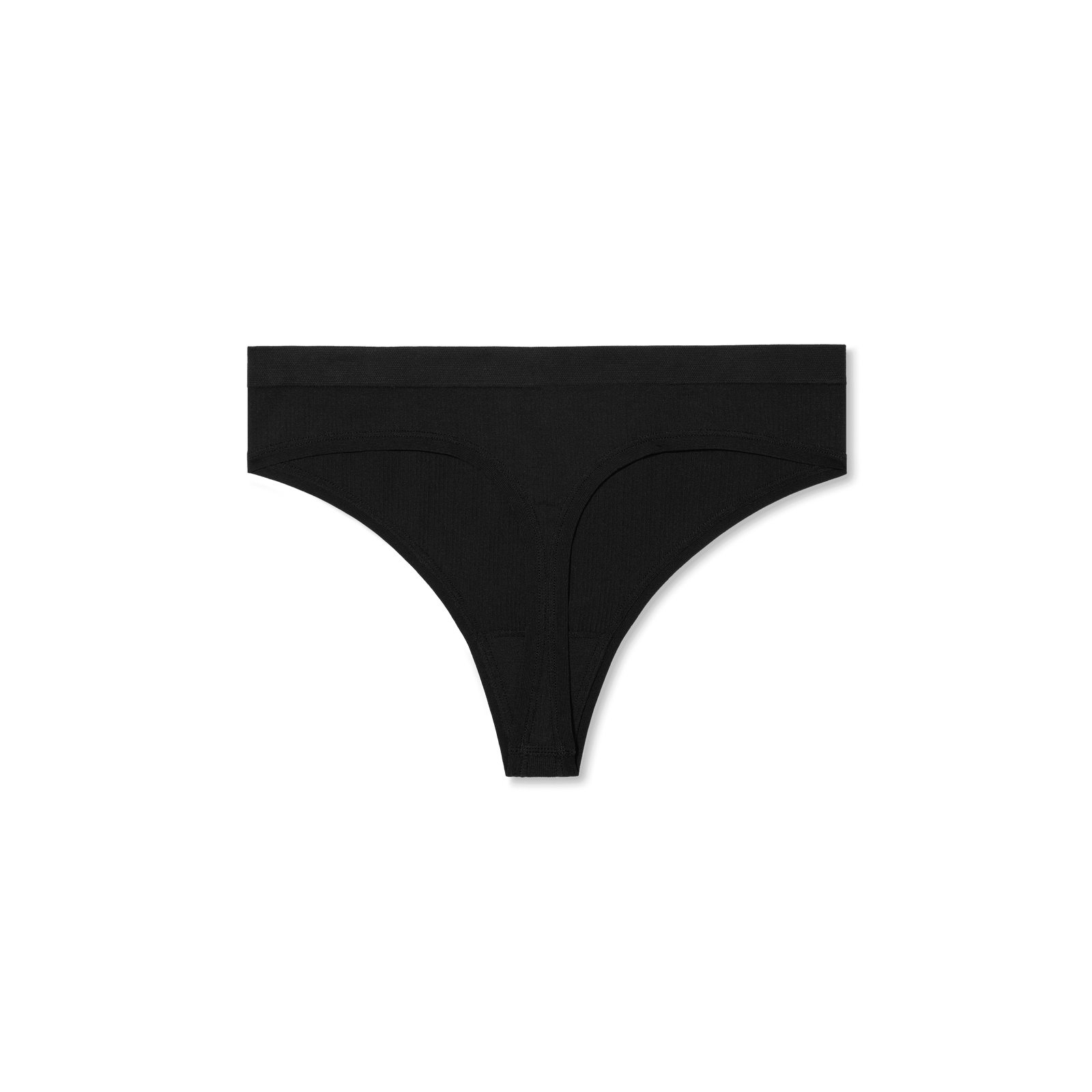 Women's Ribbed Seamless Thong - Black - L Back [7714]