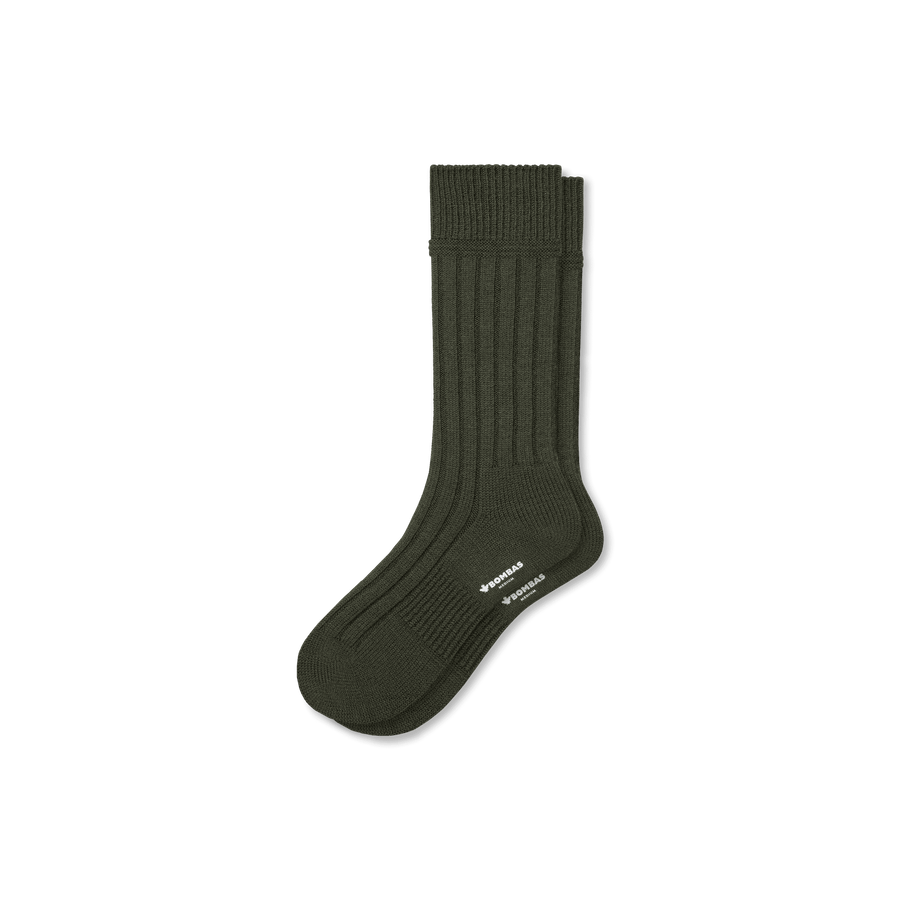 Men's Merino Cashmere Blend Rib Calf Socks - Cushion School Fit