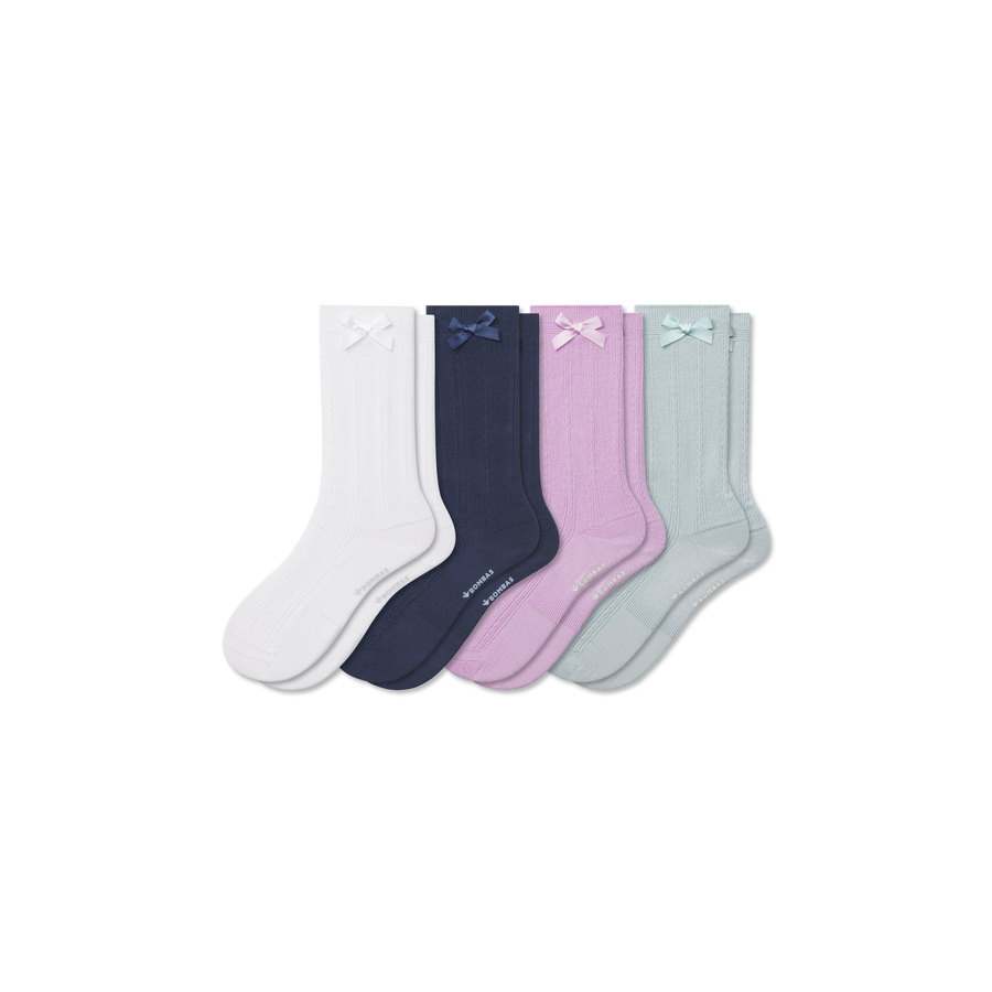 Youth Textured Bow Calf Sock 4-Pack - Easy Lounge Move
