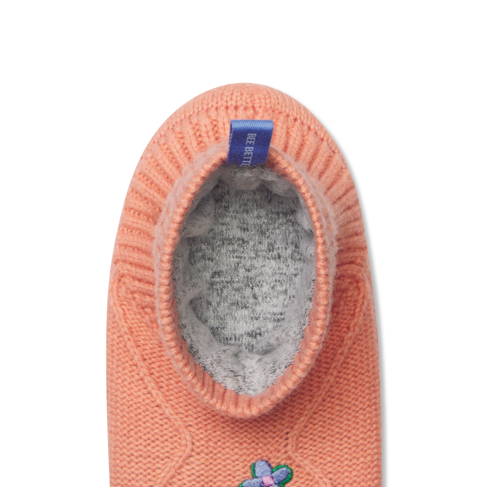 Youth Cable Embroidered Gripper Slipper GUAVA-FLOWER-layflat-5-transparent