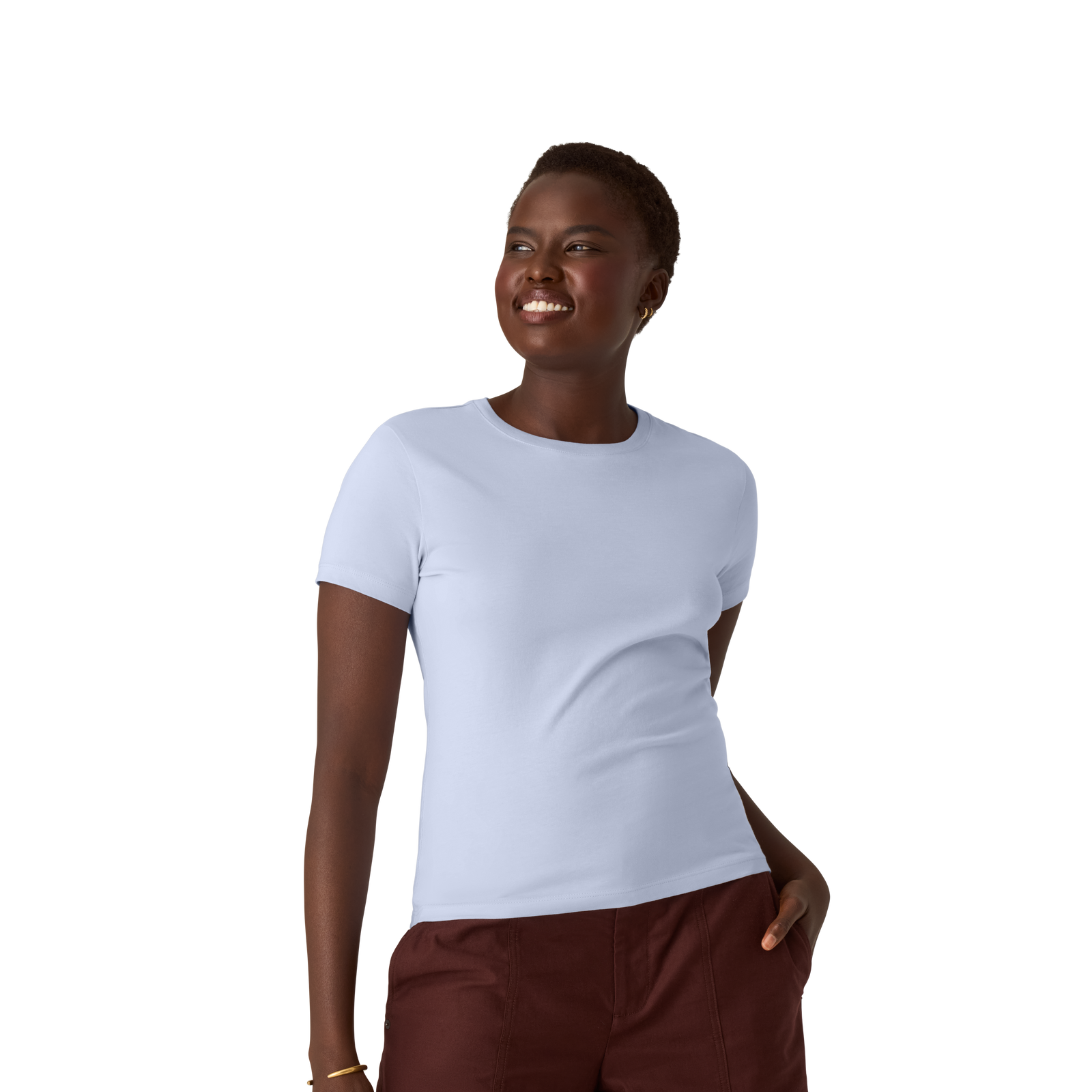 Women's Pima Cotton Slim Crew Neck T-Shirt - Skysail Blue WO1 [8528]