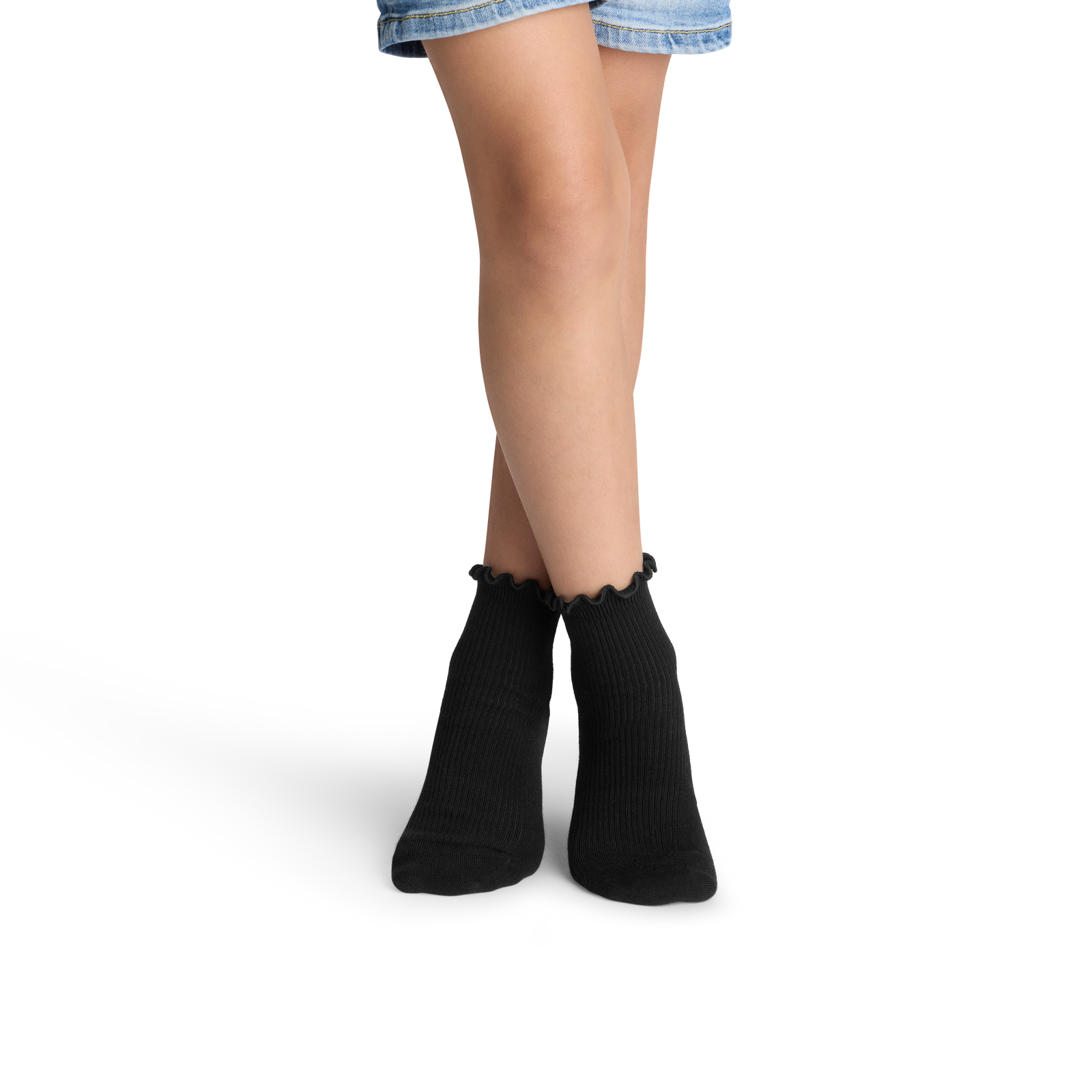 Youth Ruffle Rib Quarter Socks - black YO1 [8562]
