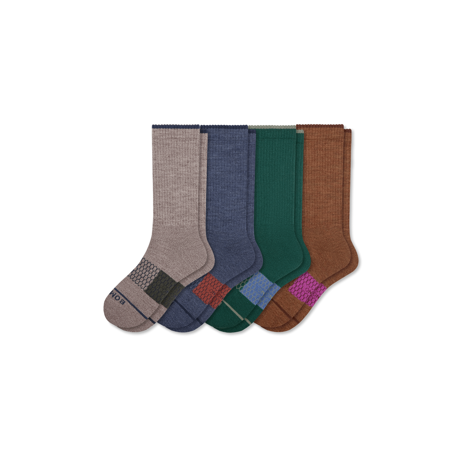 Men's Merino Wool Blend Calf Sock 4-Pack - Forest Navy Mix L [8676]