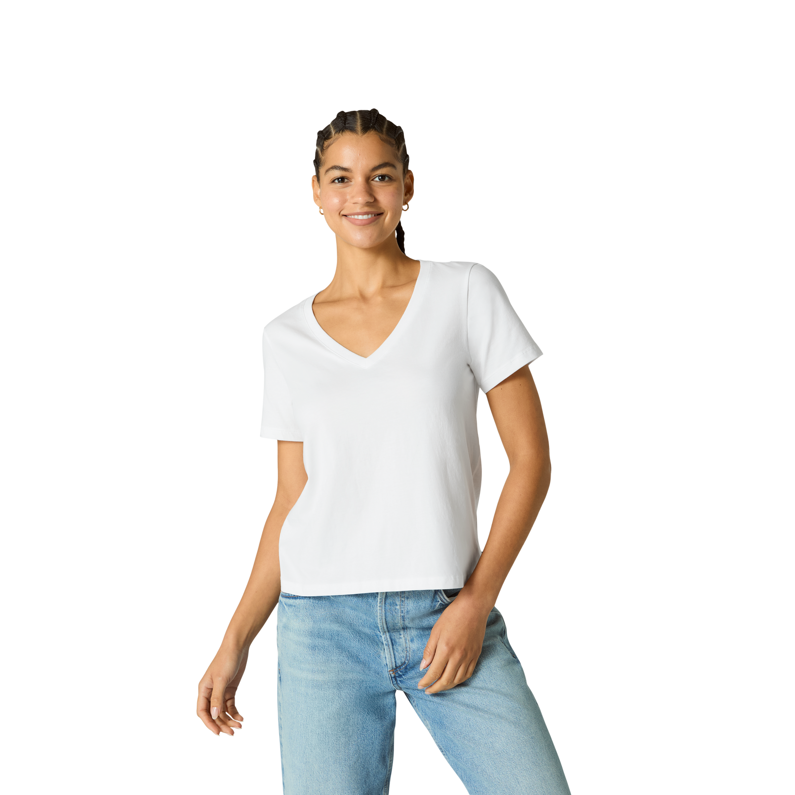 Pima Cotton V-Neck T-Shirt - White WO1 [8738]