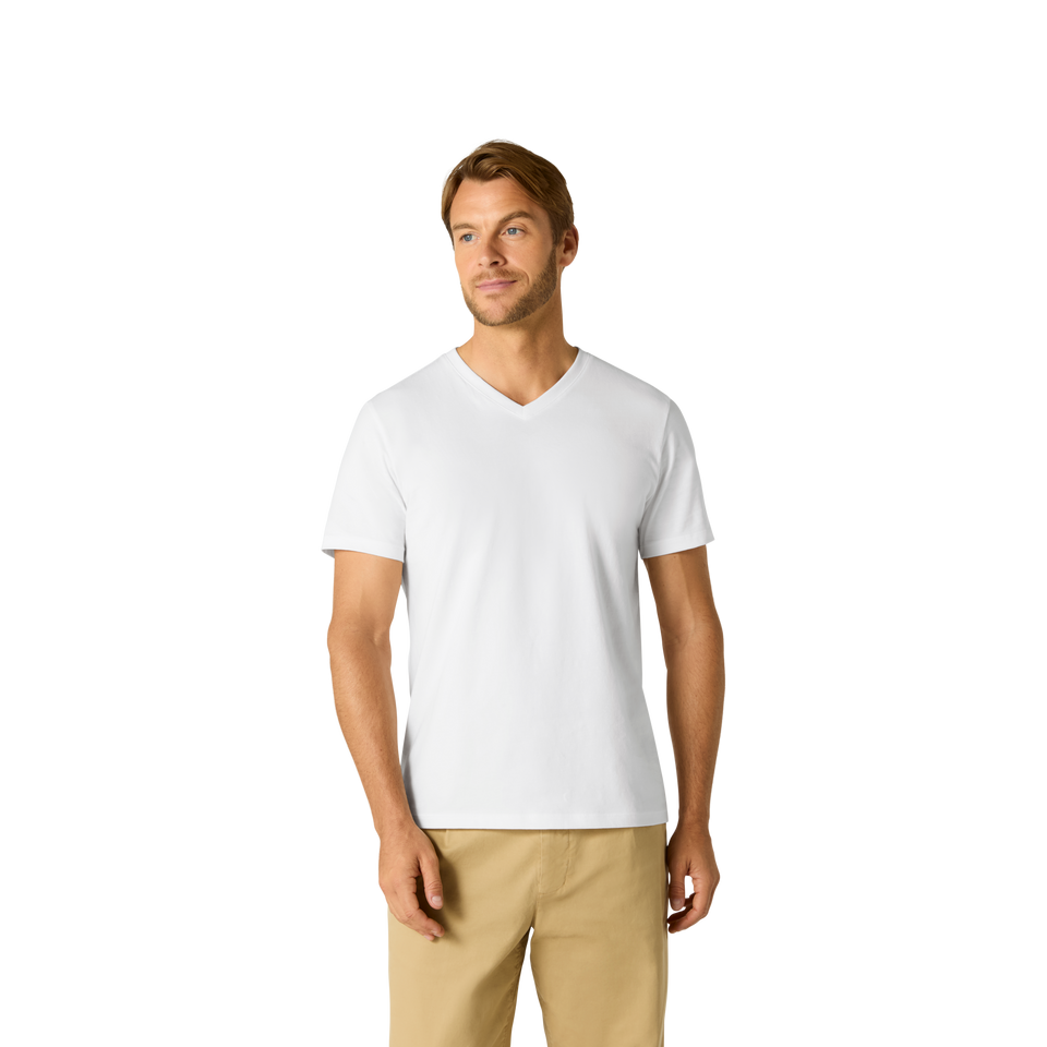 Pima Cotton V-Neck T-Shirt - White MO1 [8758]