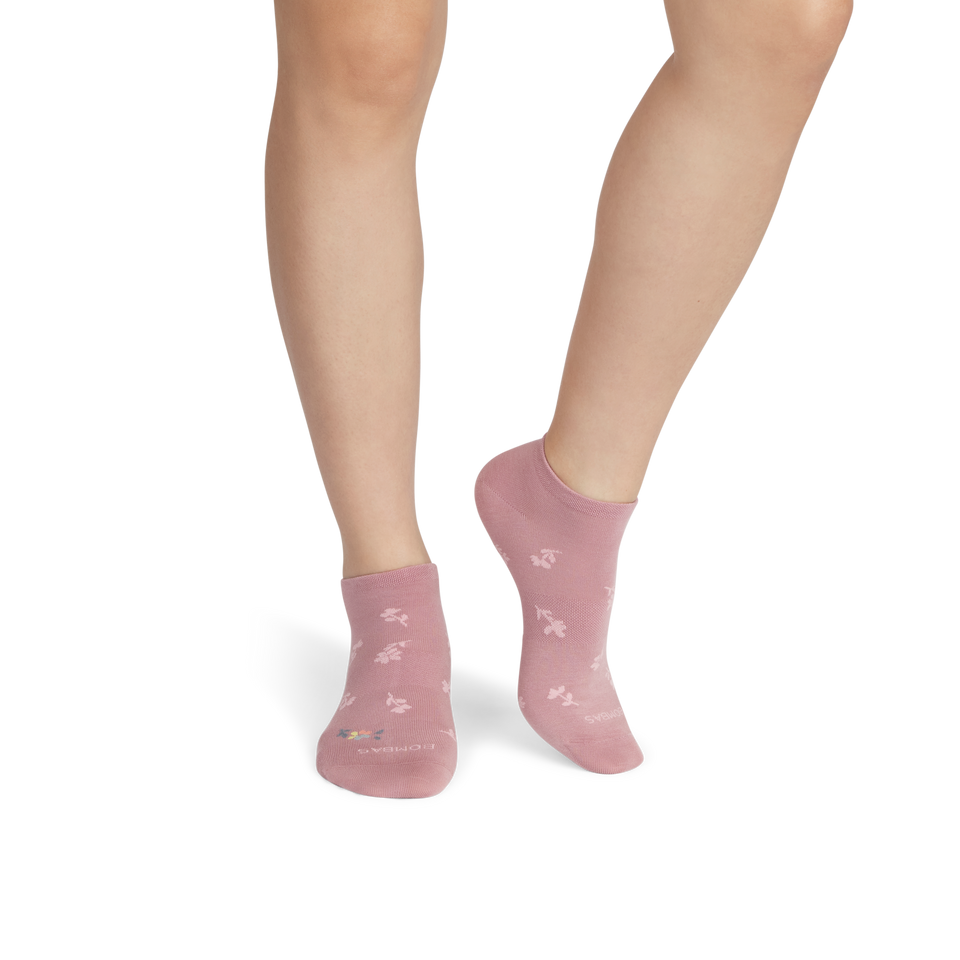 Floral Lightweight Ankle Socks - Dusty Mauve WO1 [8836]