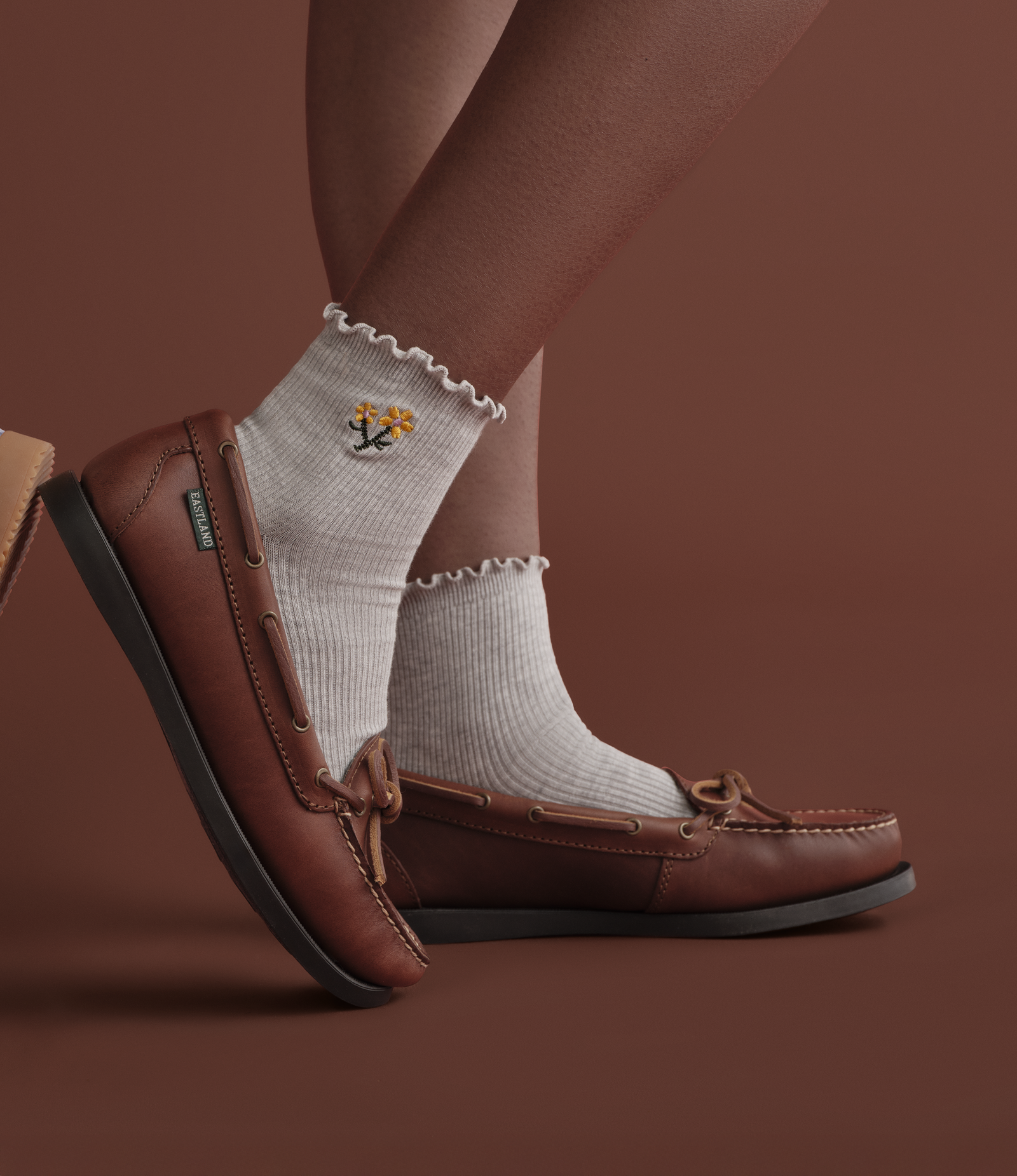 Women's Ruffle Rib Quarter Socks - grey floral [9300] [LIFESTYLE]