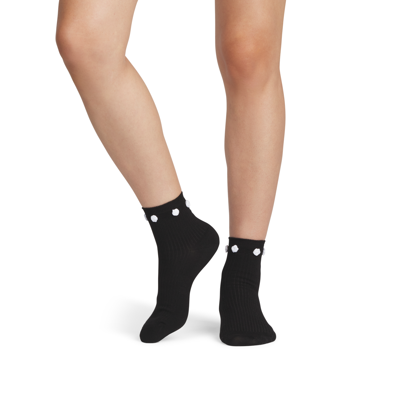 Lightweight Rosette Quarter Socks - Black WO1 [9368]