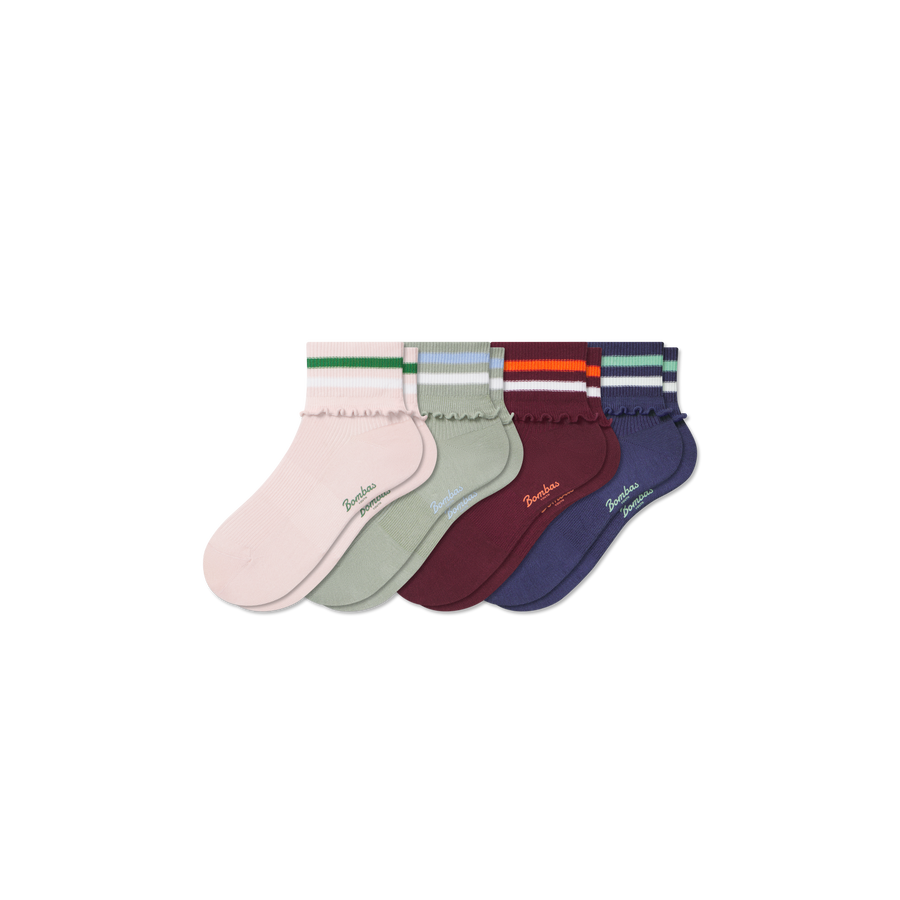 Youth Foldover Ruffle Quarter Sock 4-Pack - Everyday Travel Wear