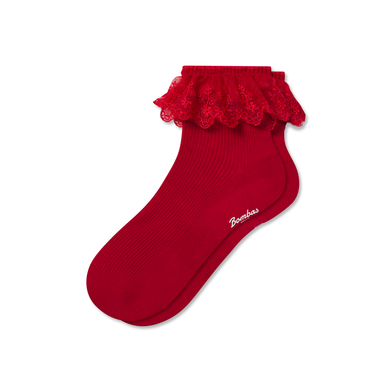 Ruffle Lace Quarter Socks - red L [9966]