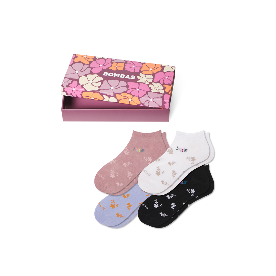 Women's Floral Lightweight Ankle Sock 4-Pack Gift Box - Travel Drawer Choice