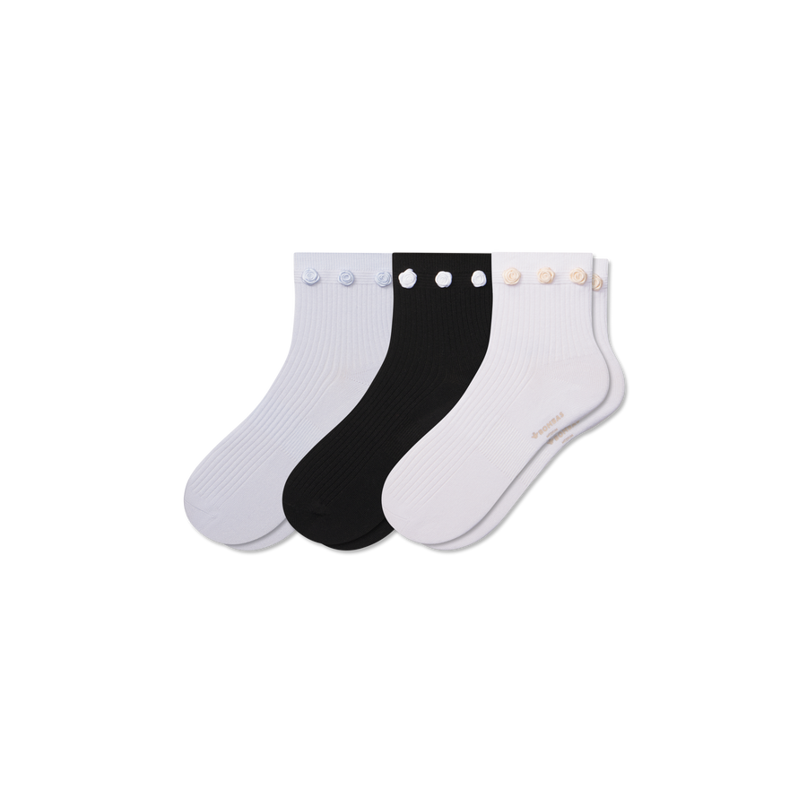 Women's Rosette True Rib Quarter Sock 3-Pack - Studio Recovery Pair
