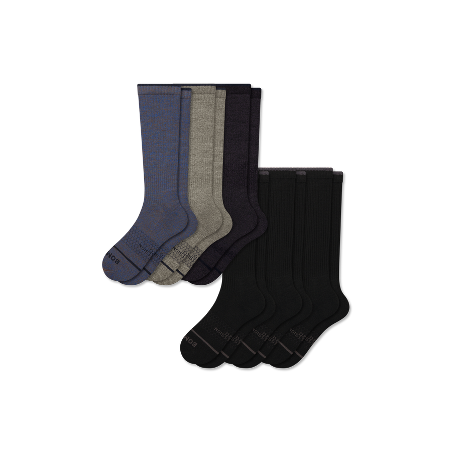 Men's Merino Wool Blend Everyday Compression Knee High Sock 6-Pack (15-20mmHg) - Court Relief