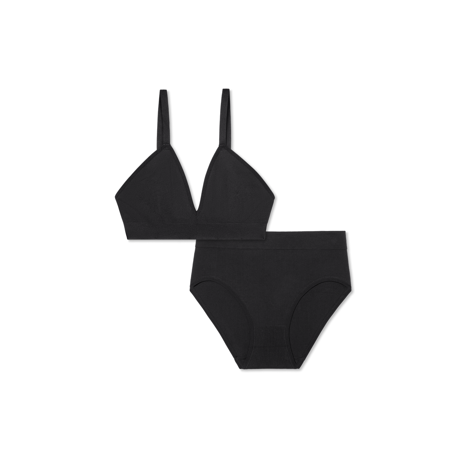 Women's Ribbed Seamless Triangle Bralette + High Rise Brief - Black L