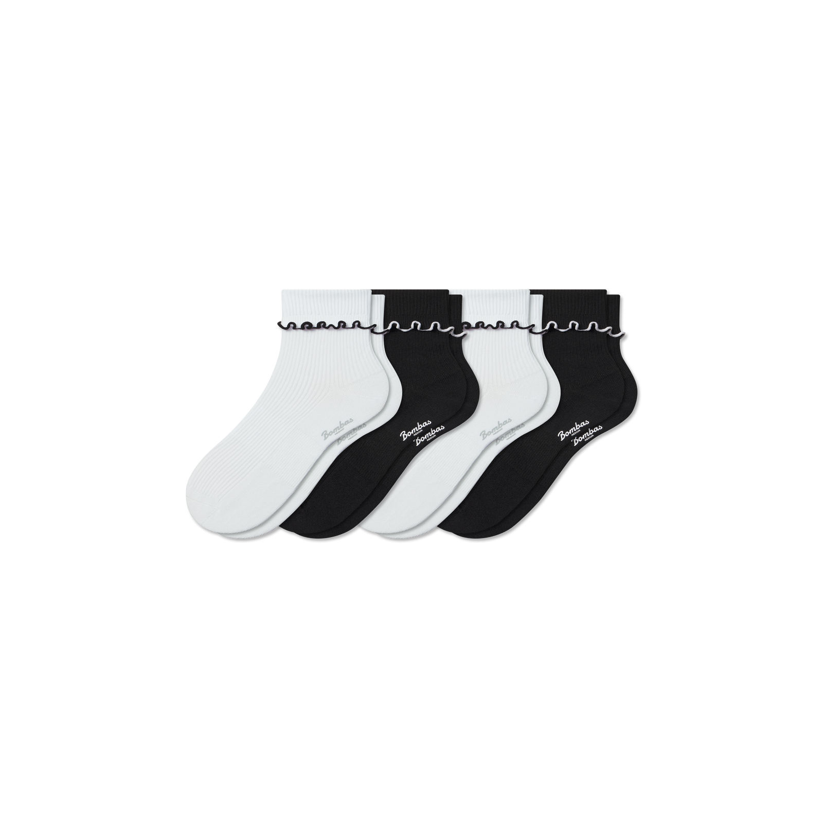 Women's Ruffle Rib Half Calf Sock 4-Pack - Black White Mix L