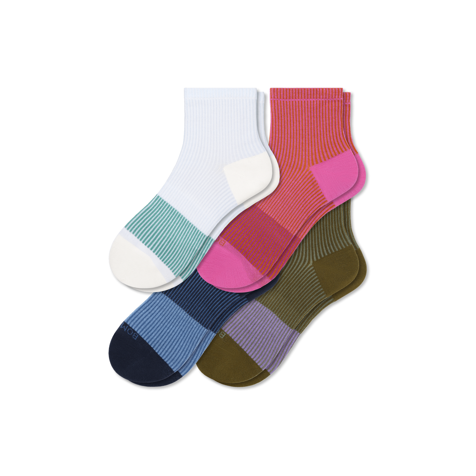 Women’s Lightweight Stripe Quarter Sock 4-Pack - Bold Pink Olive Mix L [8321]