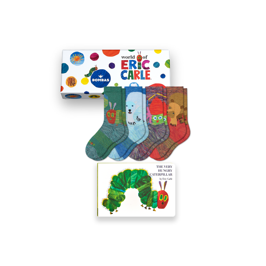 Youth Eric Carle Calf Sock 4-Pack Gift Box & Book - School Day Fit