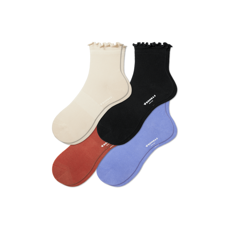 Women's Lightweight Frill Quarter Sock 4-Pack - Daily Ankle Step