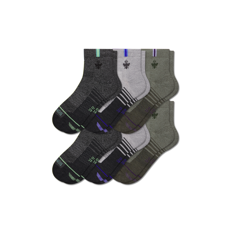 Men's Merino Wool Blend Run Quarter Sock 6-Pack - Soft Ankle Rotation