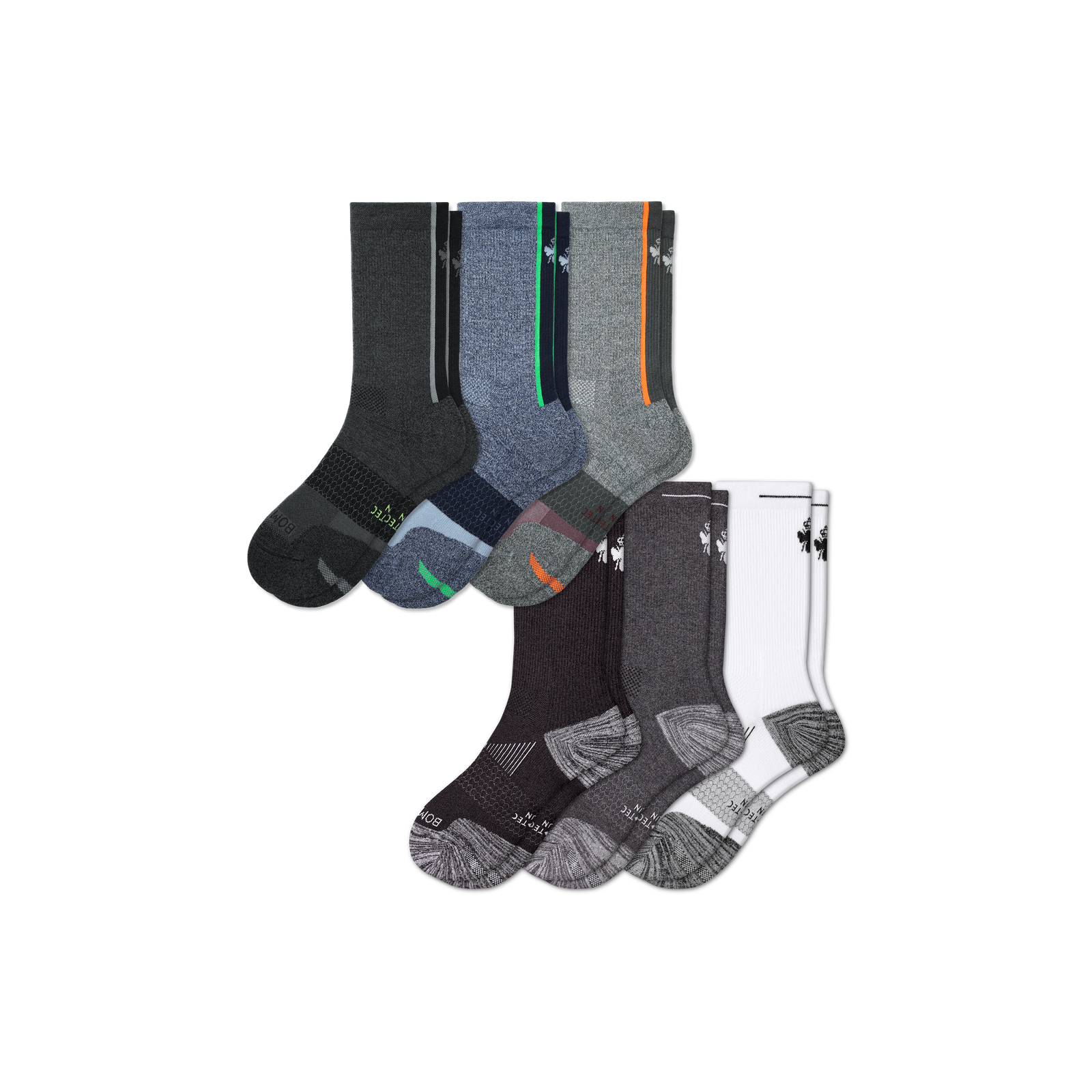 Men's Running Calf Sock Moss Grey Mix 6-Pack L