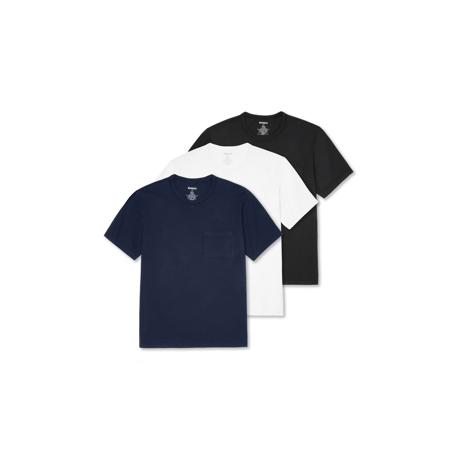 Men’s Premium Weight Pocket Crew Neck T-Shirt 3-Pack - Smooth Travel Ready