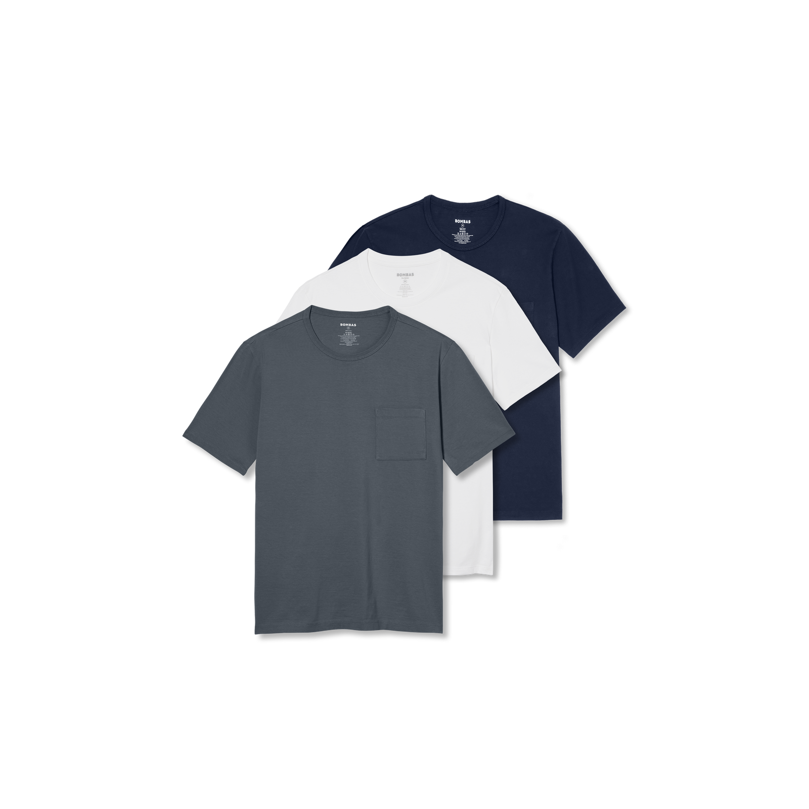 Menâ€™s Premium Weight Pocket Crew Neck T-Shirt 3-Pack - Pebble White Navy Mix L