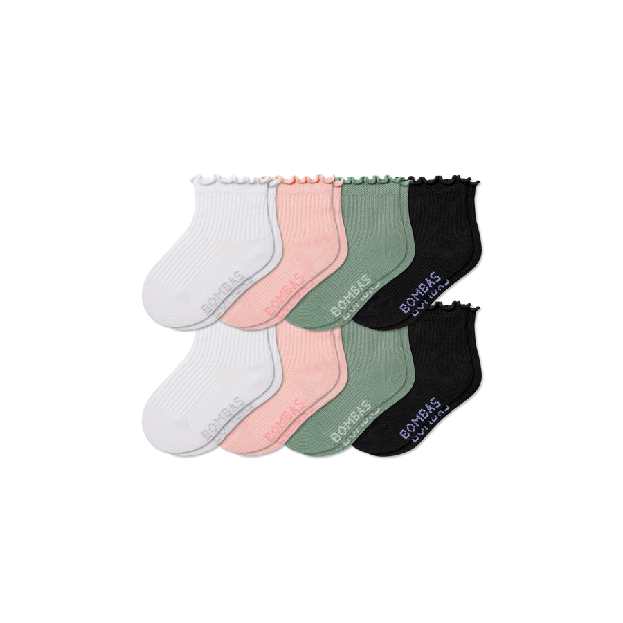 Toddler Ruffle Rib Calf Sock 8-Pack - Breathable Travel Wear