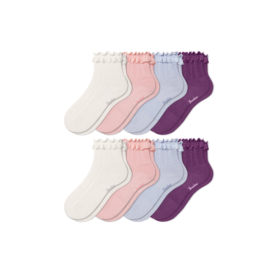 Youth Ruffle Rib Quarter Sock 8-Pack - Steady Ankle Fit