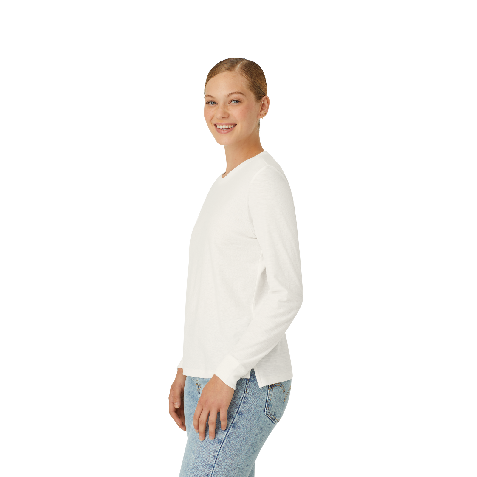 Air Slub Long Sleeve Crew Neck T-Shirt Soft White WO2