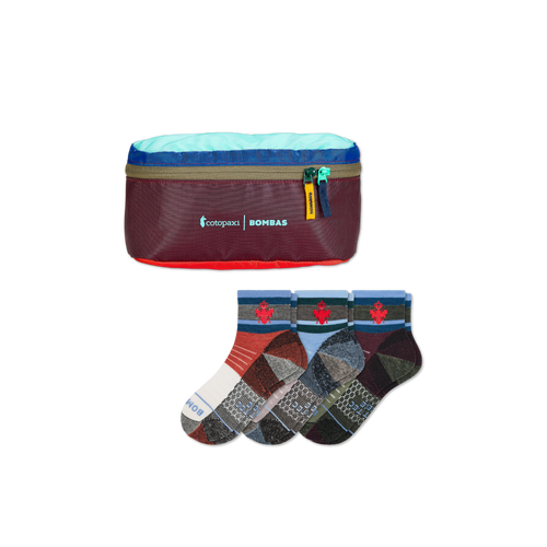 Cotopaxi x Bombas Merino Wool Blend Hiking Quarter Sock 3-Pack & Fanny Pack - Surprise L