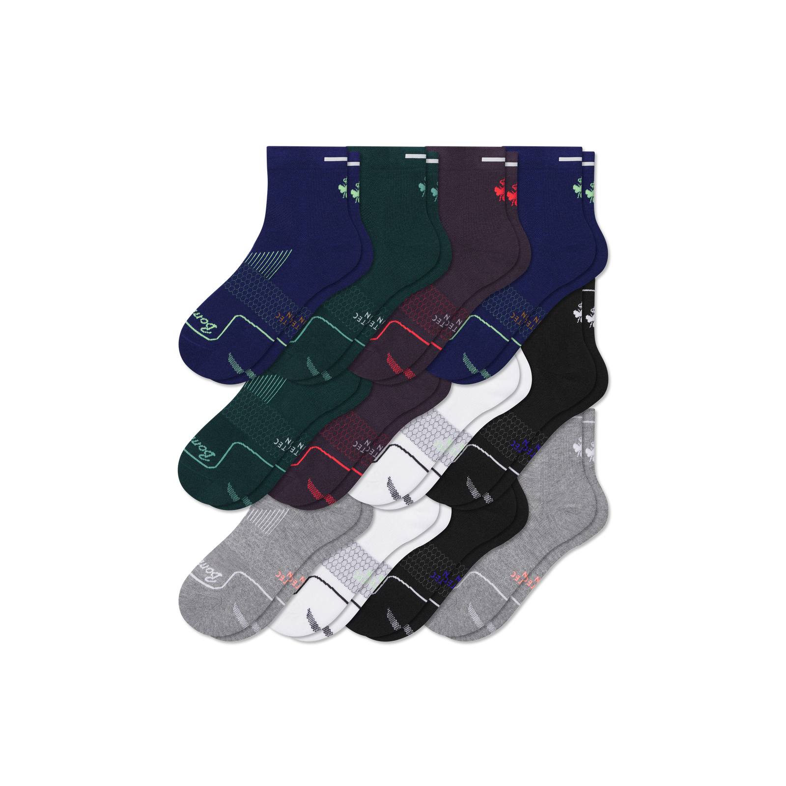 Men's Running Quarter Sock 12-Pack - teal pine core mix L