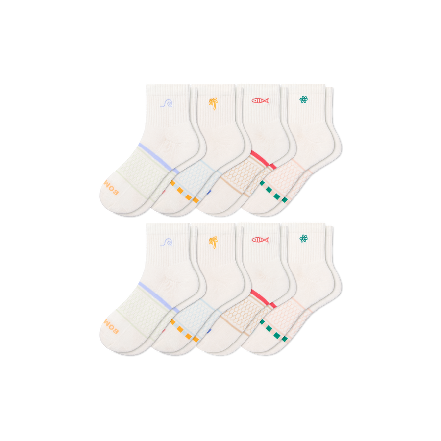 Women's Beach Day Embroidered Quarter Sock 8-Pack - Fresh Run Step