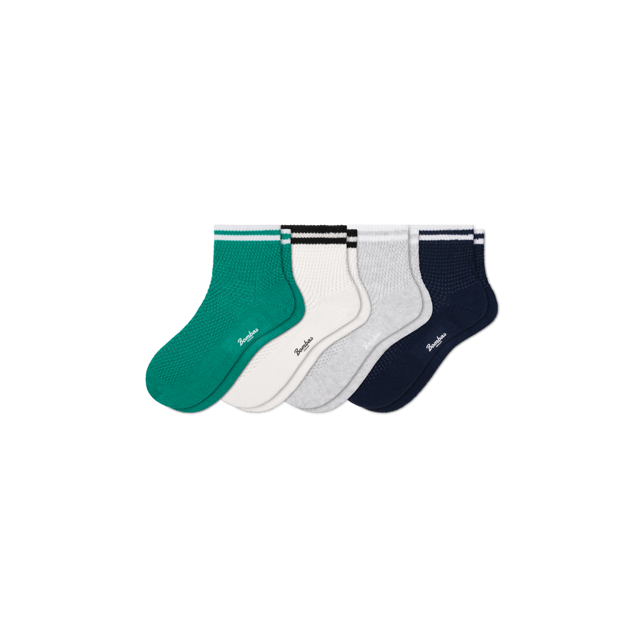 Women's Vintage Stripes Open Knit Quarter Sock 4-Pack - Breathable Everyday Rotation