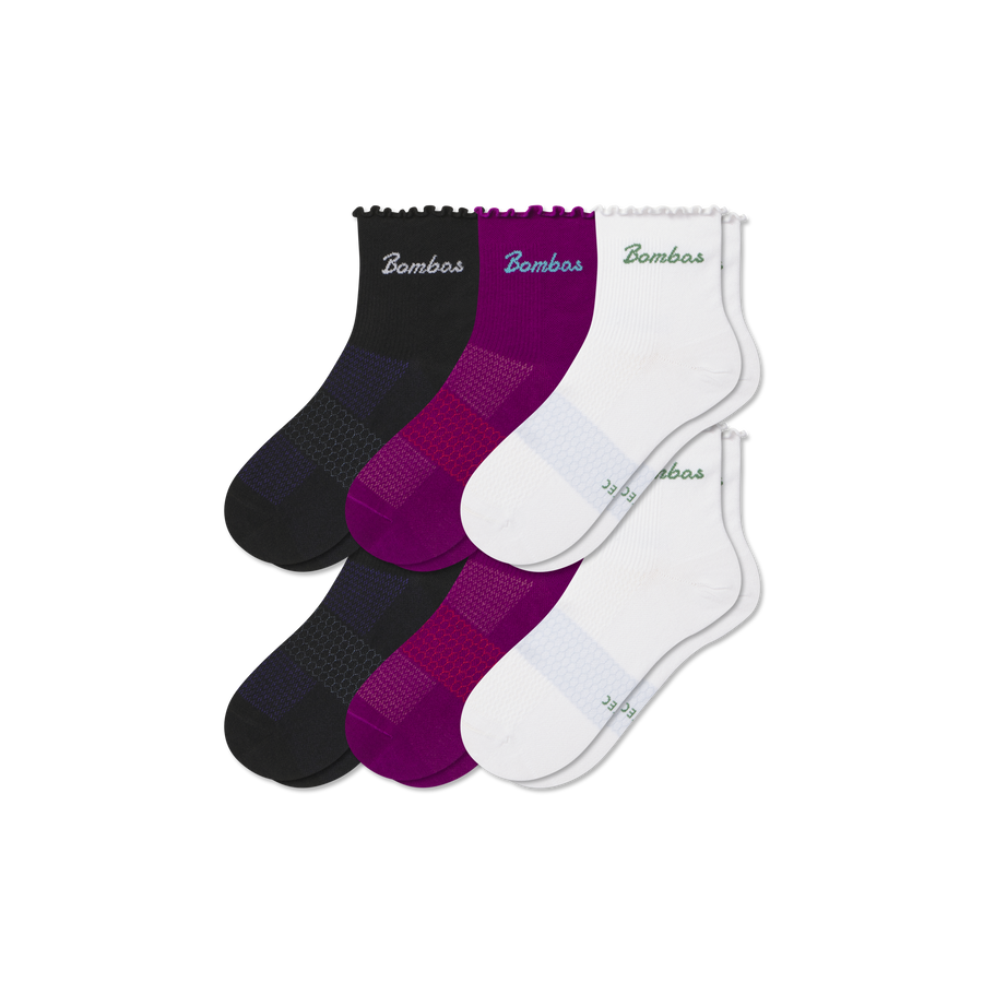 Women’s UltraLite Ruffle Sport Quarter Sock 6-Pack - Weekend School Wear