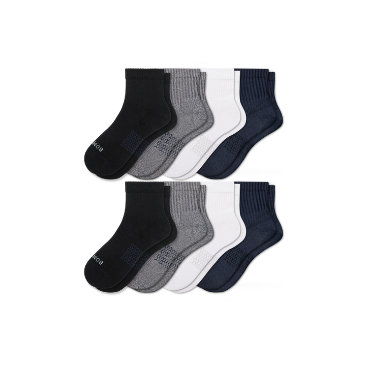 Men's Modern Rib Quarter Sock 8-Pack - White Black Mix L